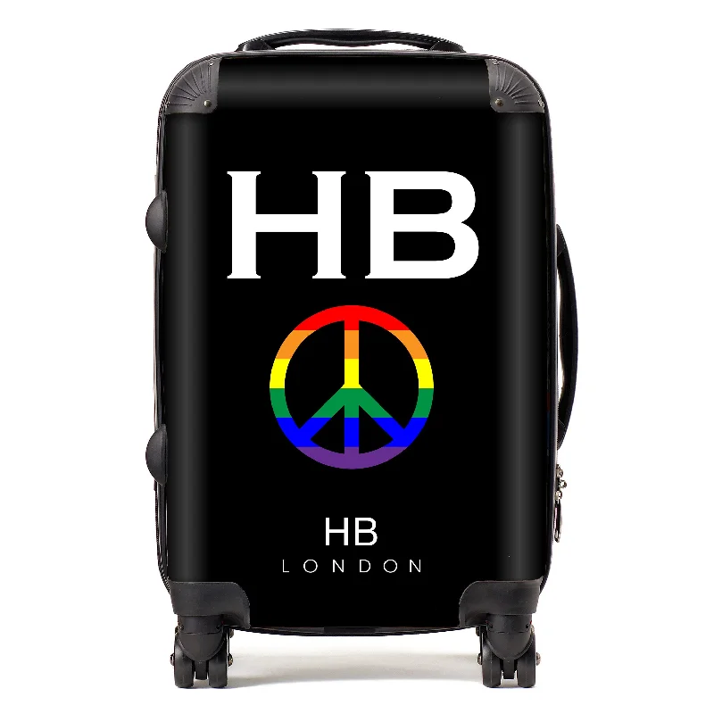 smooth suitcase for easy rolling -Personalised Black Pride Peace with White Font Initial Suitcase