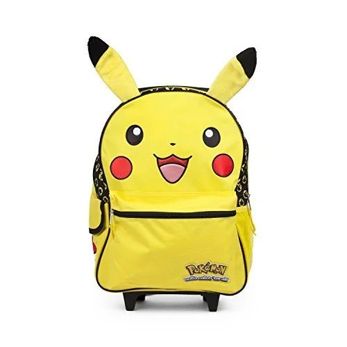 urban suitcase for city trips -Pokemon Pikachu 16" inch Yellow Rolling Backpack Luggage with Plush Ears