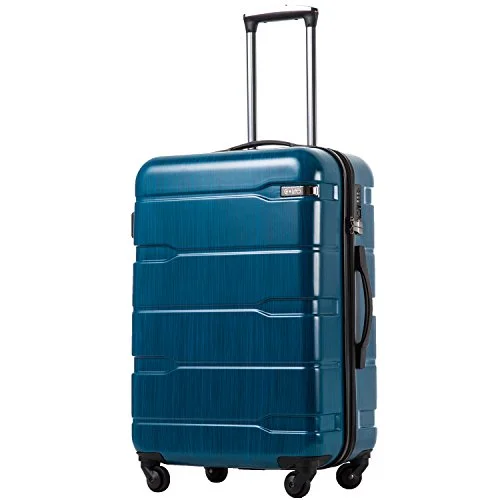 green suitcase for eco travel -COOLIFE Luggage Expandable(only 28") Suitcase PC+ABS Spinner Built-in TSA Lock 20in 24in 28in Carry on (Caribbean Blue, L(28in).)