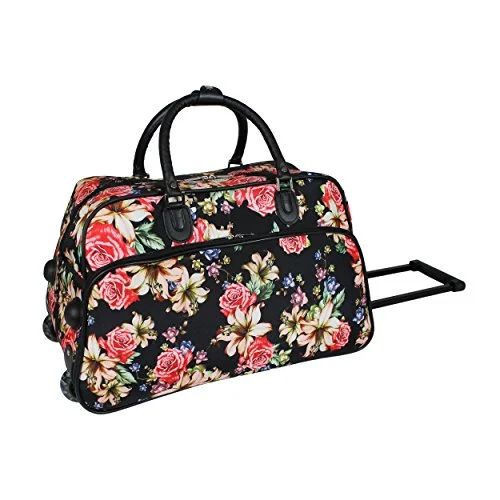 luxe duffel bags for elite travel -World Traveler 21-Inch Carry-On Rolling Duffel Bag, Flower Bloom, One Size