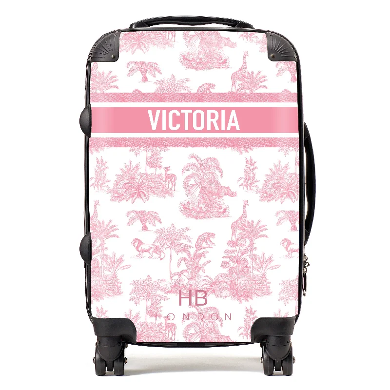 saver suitcase for thrifty travel -Personalised Pink Safari Toile with Designer Font Initial Suitcase