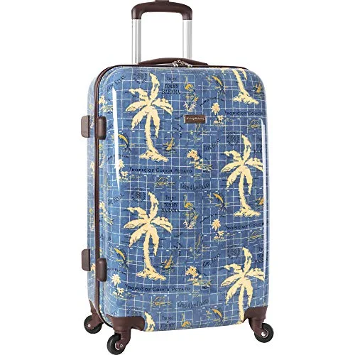 firm suitcase for fragile packing -Tommy Bahama Carry On Hardside Luggage Spinner Suitcase, Navy Map Print