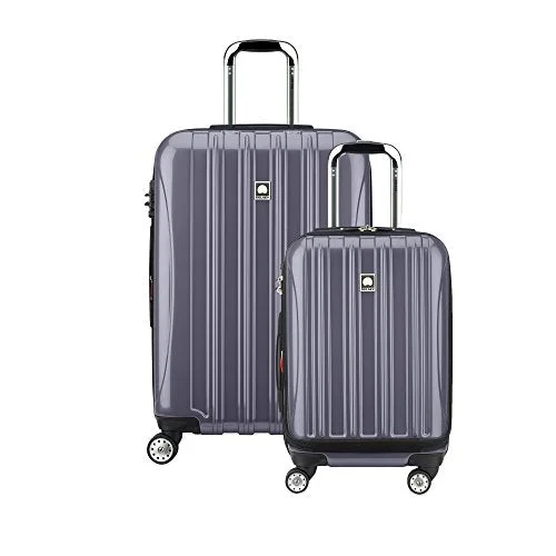 ritzy suitcase for plush trips -Delsey Luggage Helium Aero Spinner Luggage Set (19"/25"), Titanium