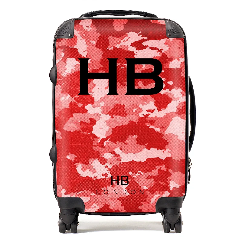 plush suitcase for lavish trips -Personalised Red Camouflage with Black Font Initial Suitcase