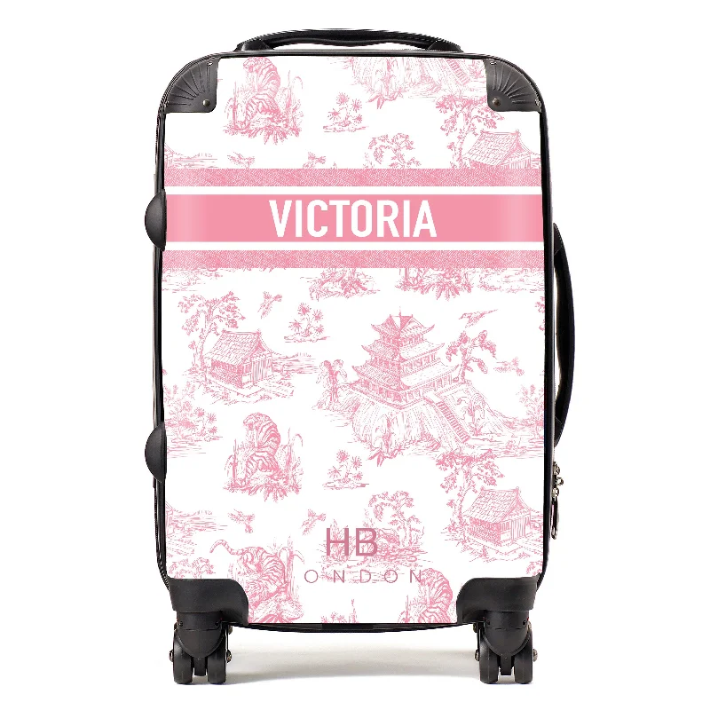 mid-size suitcase for balanced trips -Personalised Pink Oriental Toile with Designer Font Initial Suitcase