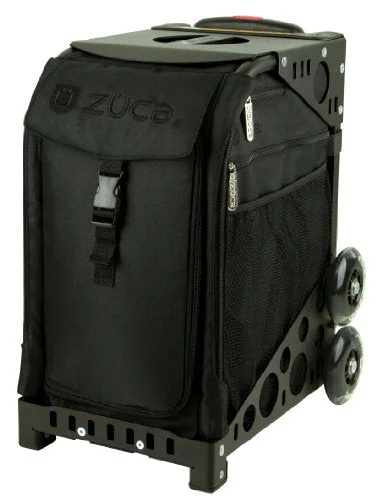 luxe duffel bags for upscale trips -Zuca Stealth Sport Insert Bag (Black, Black Embroidery) With Black Non-Flashing-Wheels Sport Frame