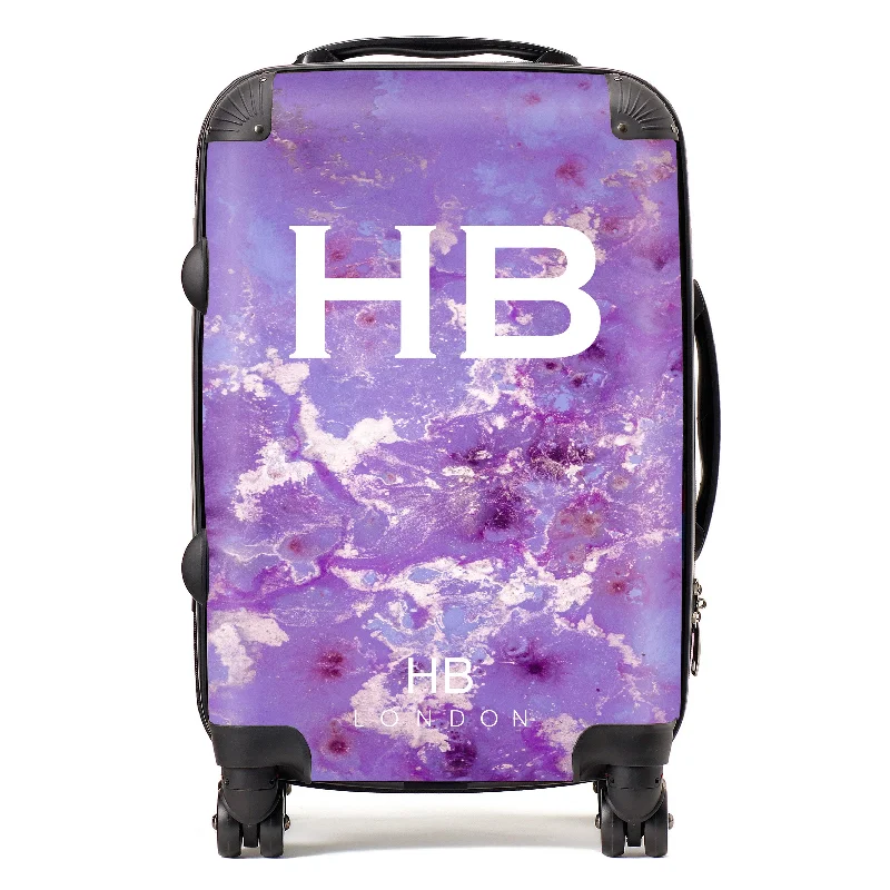 cool suitcase for youth travel -Personalised Purple and Off White Marble with White Font Initial Suitcase