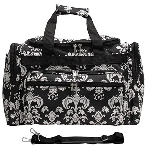 tiny duffel bags for tight trips -World Traveler Damask Ll 22-Inch Travel Duffle Bag, Black White Damask Ii