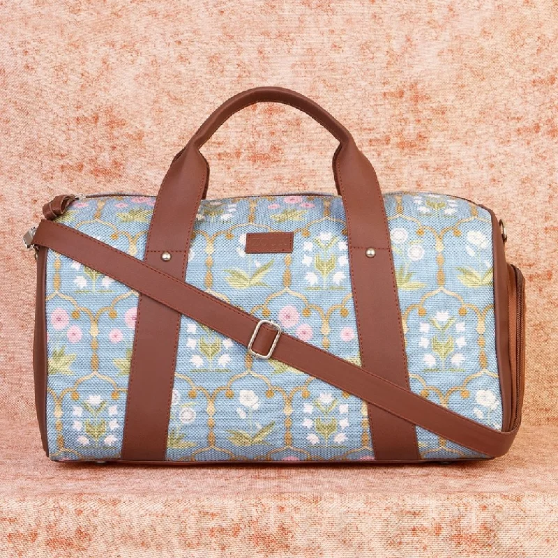 packable duffel bags for travel ease -Jaipur Fresco Blue Medium Duffel Bag