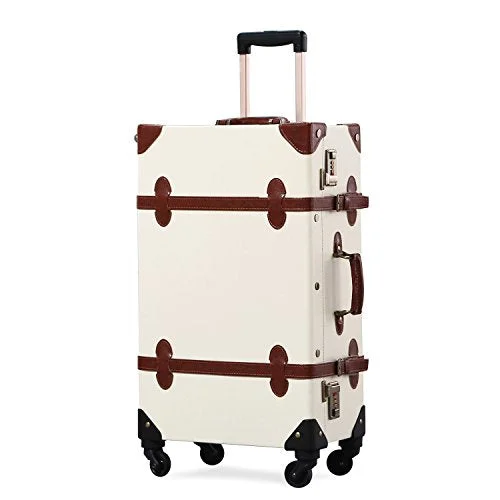 plush suitcase for elite travel -Unitravel Vintage Suitcase Retro PU Trunk Rolling Spinner Lightweight Luggage