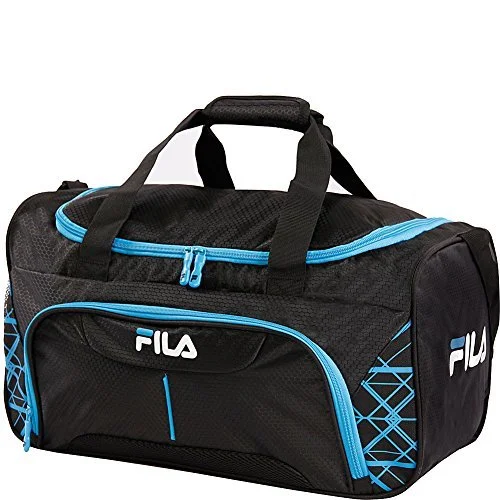 chic duffel bags for urban trips -Fila Fastpace Small Sports Duffel Bag Gym, Black/Blue, One Size