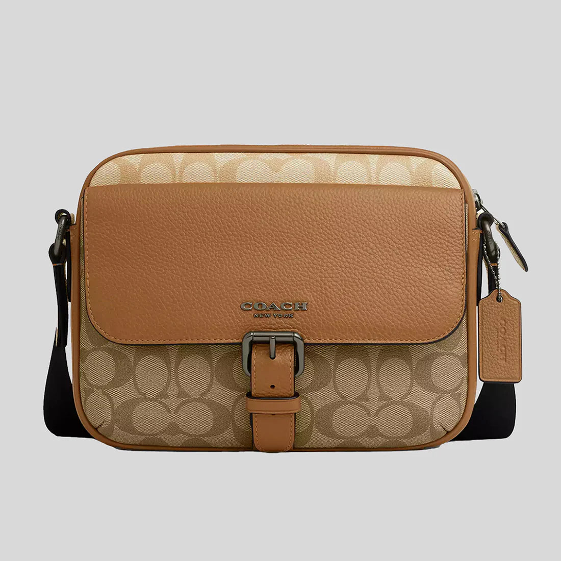 Classic brown crossbody bag-COACH Hudson Crossbody Bag In Colorblock Signature Canvas Light Saddle Multi RS-CR339