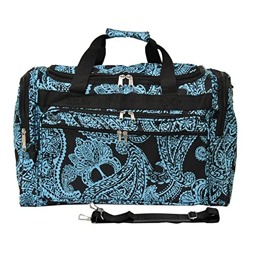 thrifty suitcase for budget travel -Luggage 19" Duffle Bag, Black Blue Paisley, One Size