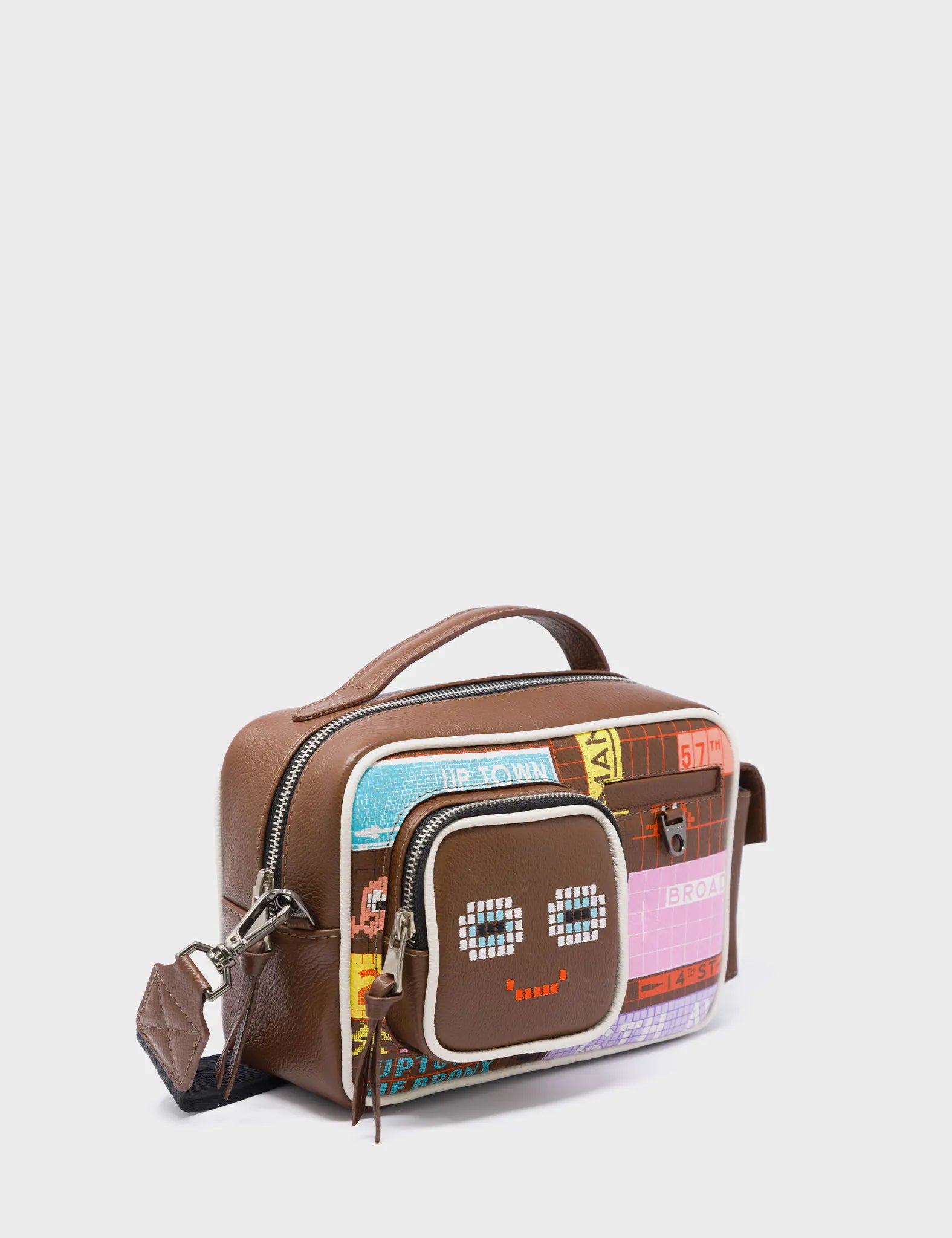 Silver sequin crossbody bag-Ilan Medium Emperor Brown Crossbody Bag - Subway Stories Print