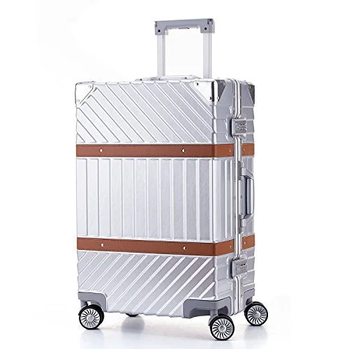 thrifty suitcase for budget travel -Unitravel Aluminum Frame Hardside Luggage Vintage Travel Suitcase Spinner Wheels TSA