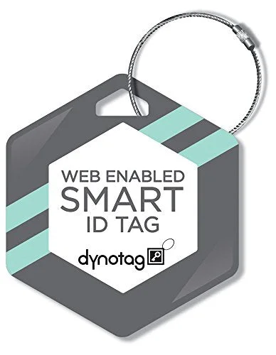 family suitcase for group outings -Dynotag Web/Gps Enabled Qr Smart Deluxe Steel Luggage Tag & Braided Steel Loop - Hexagon