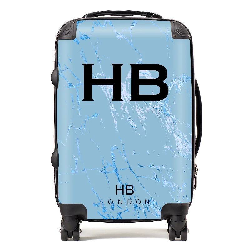 cool suitcase for teen travel -Personalised Blue Foil Marble Initial Suitcase