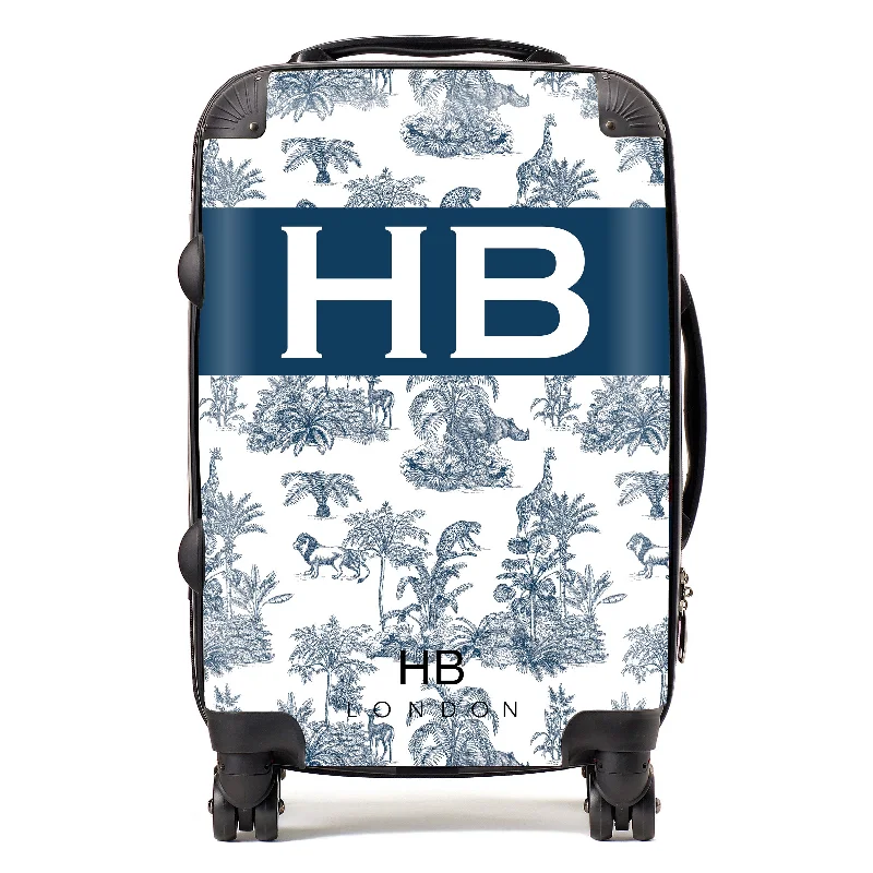 ocean suitcase for cool trips -Personalised Navy Safari Toile with Original Font Initial Suitcase