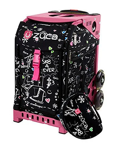 spacious duffel bags for camping gear -Zuca Bag Black Sk8 Limited Edition Insert & Pink Frame W/ Flashing Wheels