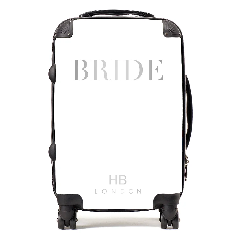 comfy suitcase for easy handling -Personalised White with Silver Font BRIDE Suitcase