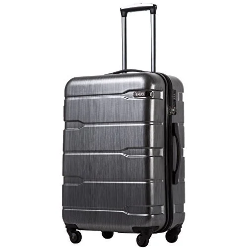 lock suitcase for safe trips -COOLIFE Luggage Expandable(only 28") Suitcase PC+ABS Spinner Built-in TSA Lock 20in 24in 28in Carry on (Charcoal, L(28in).)