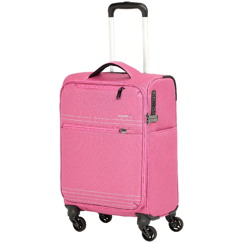 pink suitcase for playful trips -AmazonBasics Lightweight Luggage, Softside Spinner Travel Suitcase with Wheels - 22 Inch, Pink