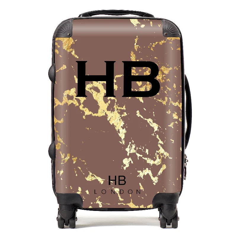 bright suitcase for cheerful journeys -Personalised Mocha and Gold Marble Initial Suitcase