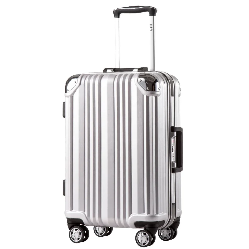 tough suitcase for strong trips -Coolife Luggage Aluminium Frame Suitcase with TSA Lock 100% PC (M(24in), Silver)