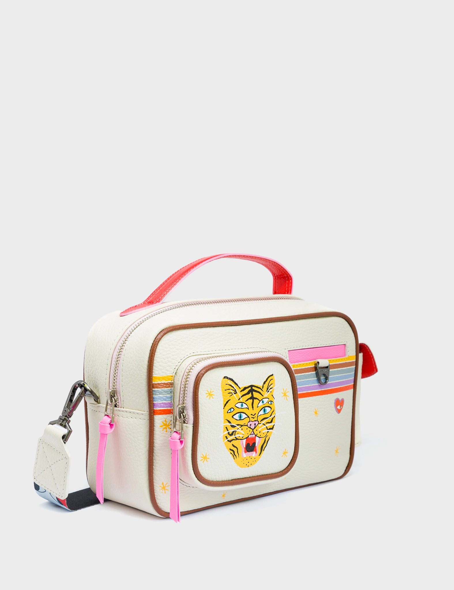 Pink floral crossbody bag-Ilan Radio Medium Cream Crossbody Bag - Happy Tiger Design