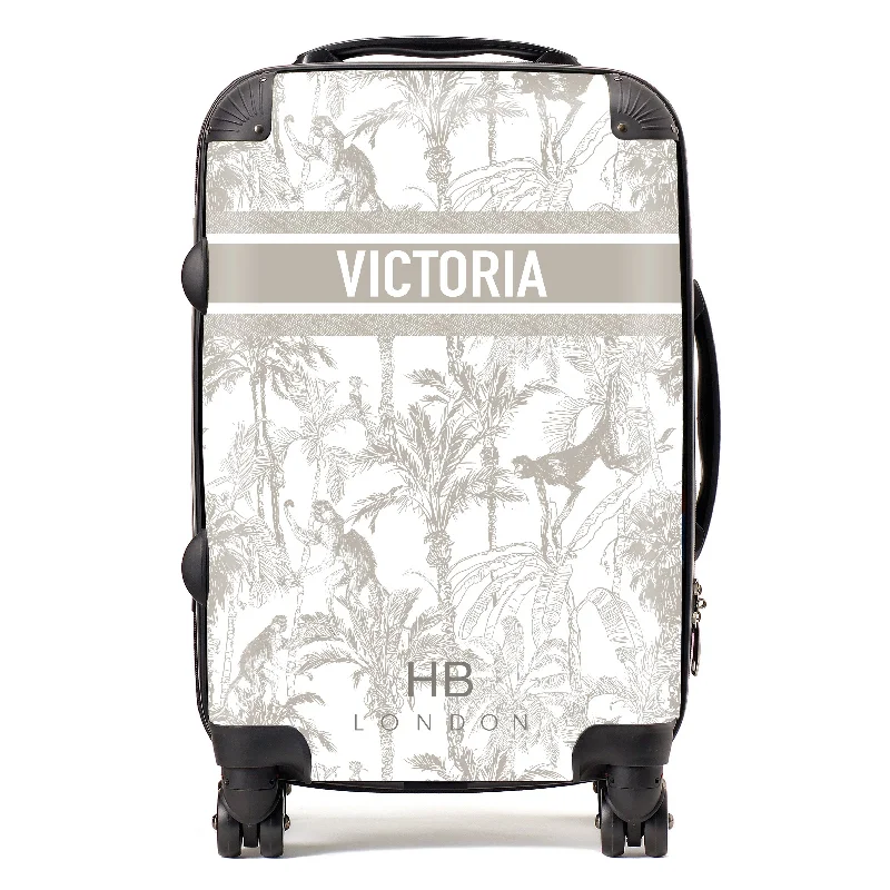 fun suitcase for children’s travel -Personalised Greige Jungle Toile with Designer Font Initial Suitcase