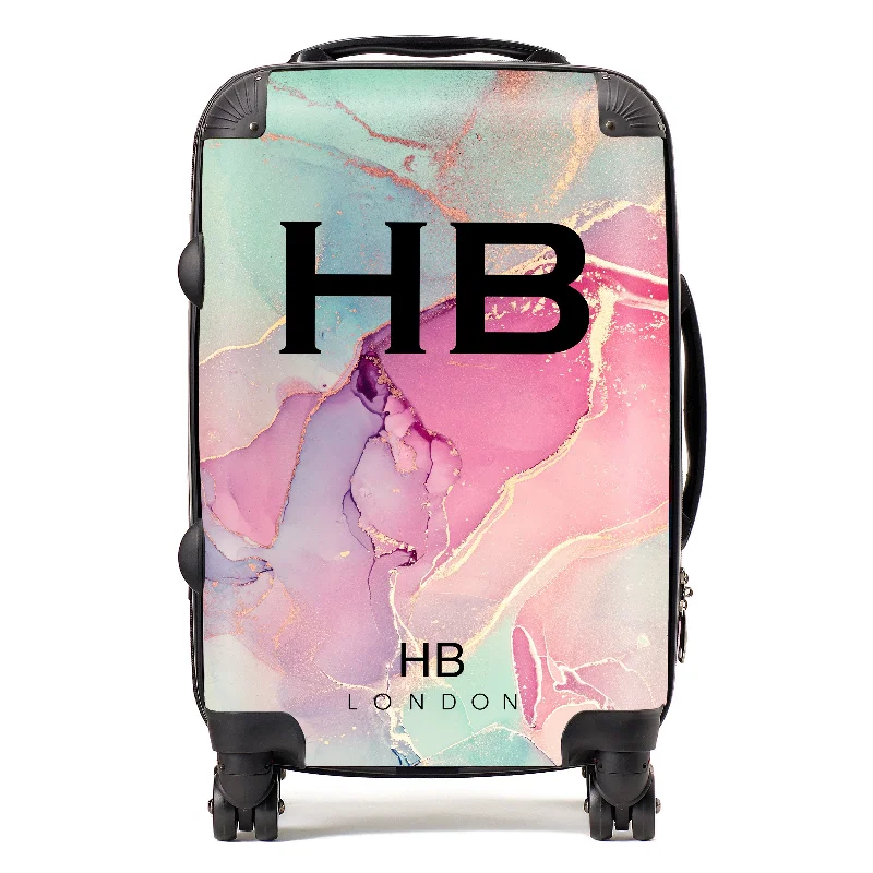 affordable suitcase for budget vacations -Personalised Pastel and Gold Ink Marble with Black Font Initial Suitcase