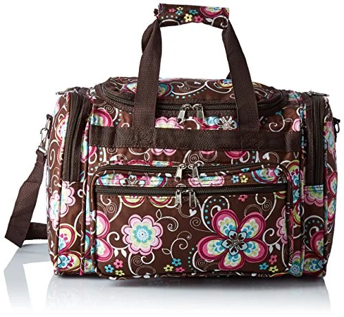 cotton duffel bags for retro trips -World Traveler Women'S Value Series 16-Inch Carry Duffel Bag, Brown Daisy, One Size