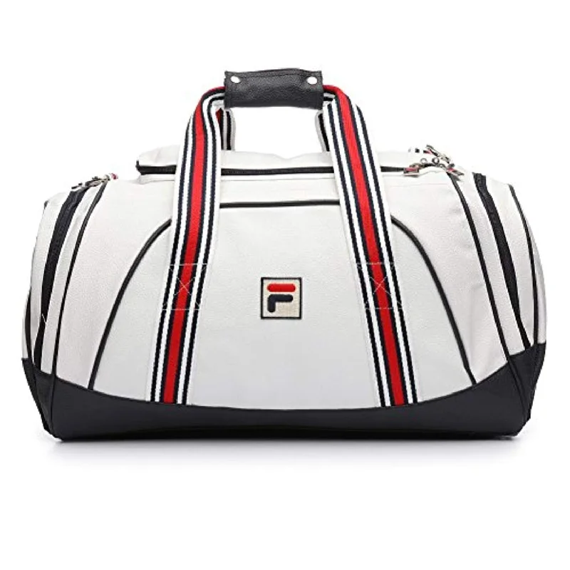 custom duffel bags with prints -Fila Men's Striker Duffle Bag White/Navy/Chinese Red 1SZ & Towel Bundle