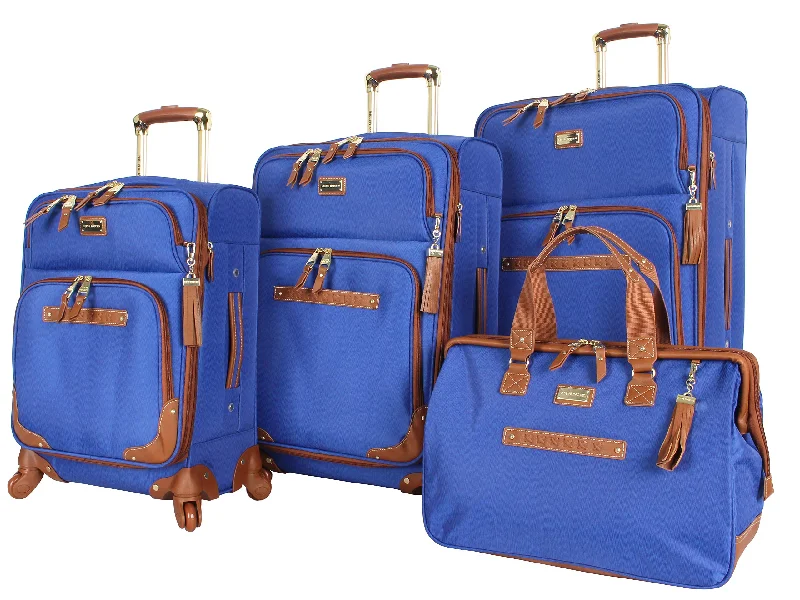 pastel suitcase for soft travel -Steve Madden Luggage 4 piece Spinner Suitcase Collection (Blue)