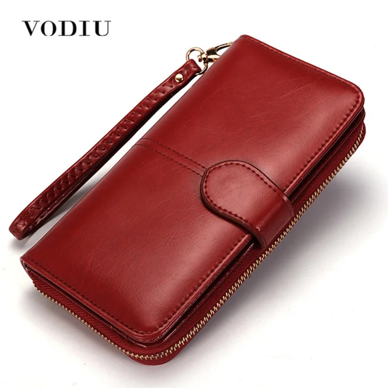 Soft yellow purses & wallets-Women Wallet Female Purse Women Leather Wallet Long Trifold Coin Purse Card Holder Money Clutch