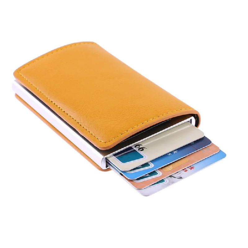 Classy beige purses & wallets-Metal Men Card Holder Rfid Aluminium Alloy Credit Card Holder Pu Leather Wallet Antitheft Men