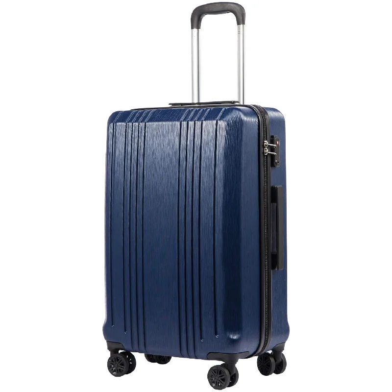 clean suitcase for sleek travel -Coolife Luggage Expandable Suitcase PC+ABS with TSA Lock Spinner 20in 24in 28in (navy, S(20in_carry on))