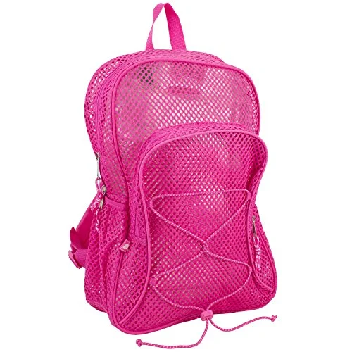 oversized backpack for group trips -Eastsport Mesh Backpack With Bungee, Pink