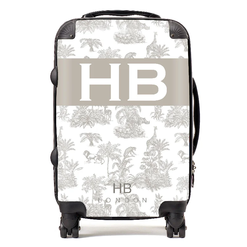 fashionable suitcase for young adults -Personalised Greige Safari Toile with Original Font Initial Suitcase