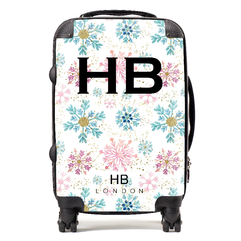 blue suitcase for calm trips -Personalised Pink and Blue Snowflake with Black Font Initial Suitcase