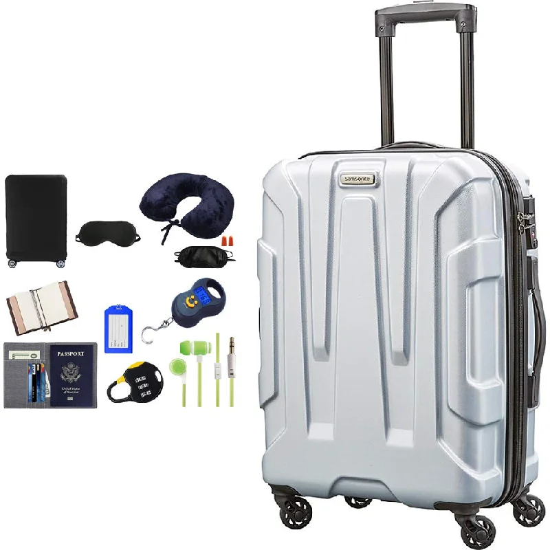 tamper-proof suitcase for security -Samsonite 102689-1776 Centric Hardside 24 Inch Luggage - Silver Blue Bundle w/Deco Gear Luggage Accessory Kit (10 Item)