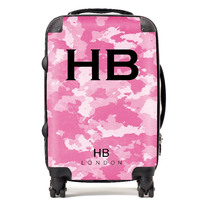 cool suitcase for teen travel -Personalised Pink Camouflage with Black Font Initial Suitcase