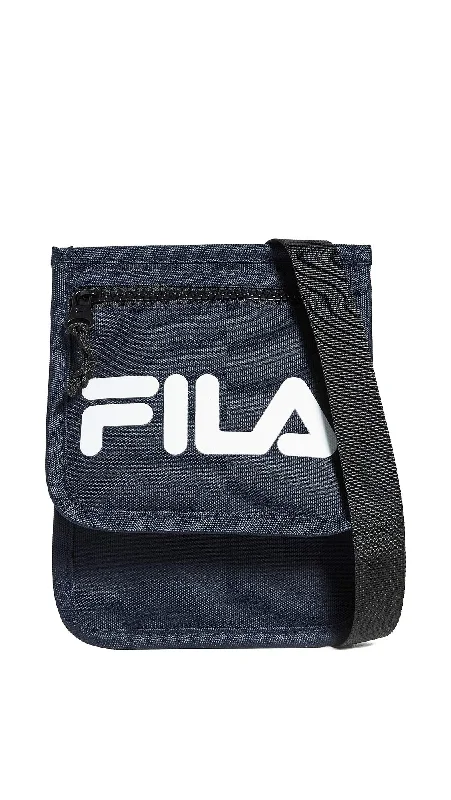 cool duffel bags for trendy travel -Fila Men's Writer Neck Pouch, Peacoat, Blue, Graphic, One Size