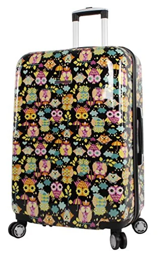 solid suitcase for tough travel -Lily Bloom Hardside 28" Large Design Pattern Spinner Luggage For Woman (28in, What A Hoot)