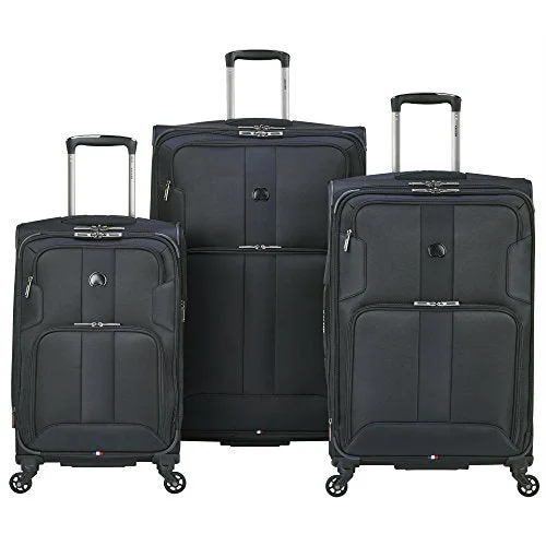 daily suitcase for regular trips -Delsey Luggage Sky Max 3 Piece Spinner Luggage Set, Black