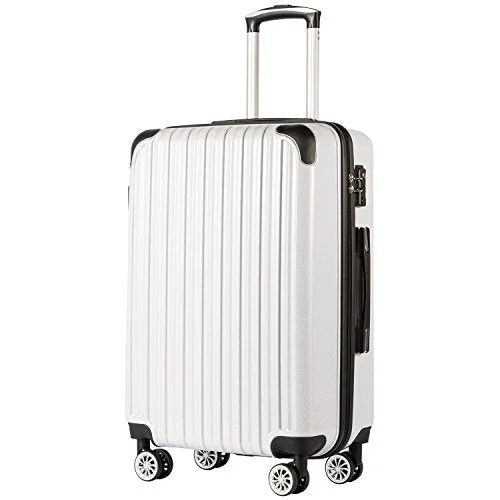 old suitcase for retro travel -COOLIFE Luggage Expandable(only 28") Suitcase PC+ABS Spinner 20in 24in 28in Carry on (White Grid New, S(20in)_Carry on)