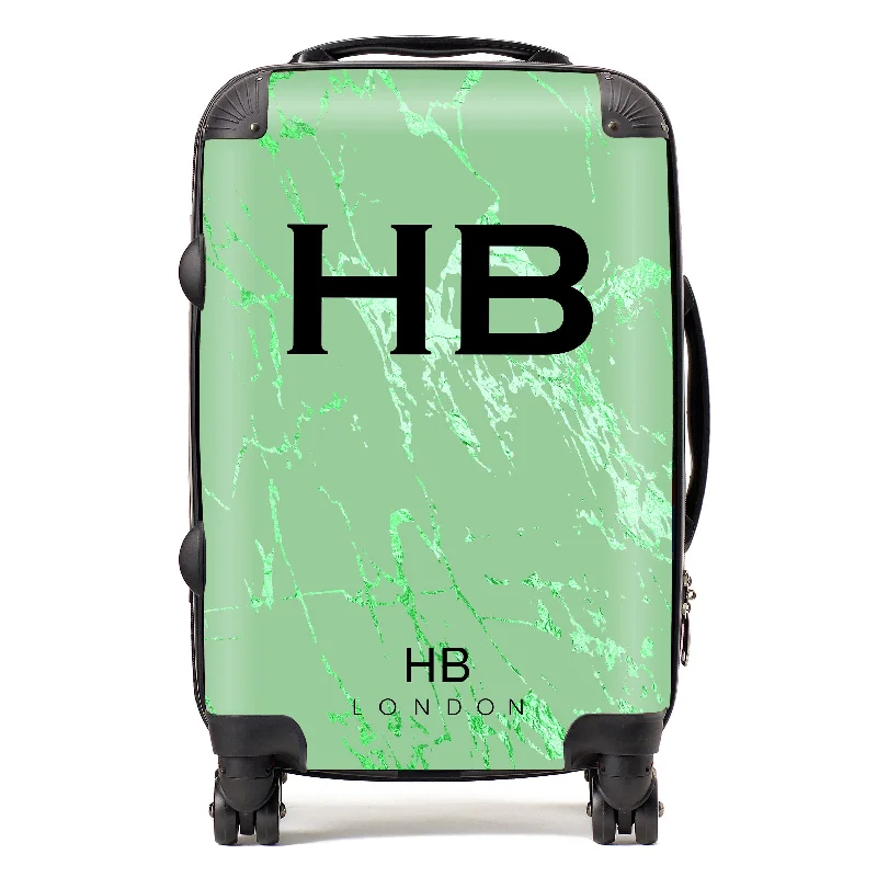 tech-ready suitcase for modern use -Personalised Green Foil Marble Initial Suitcase