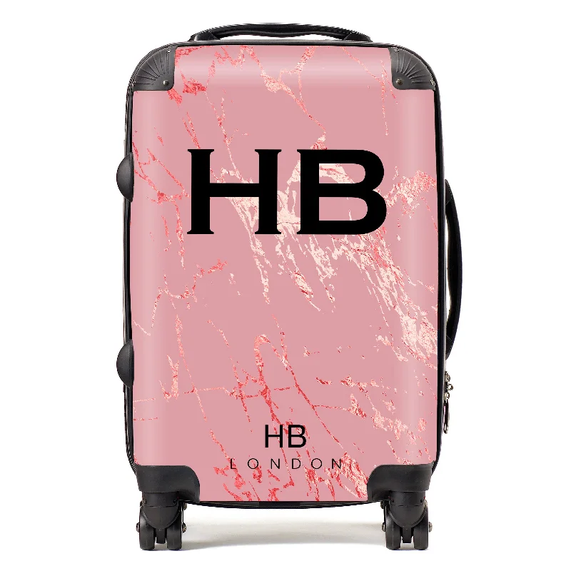 midsize suitcase for balanced travel -Personalised Rose Foil Marble Initial Suitcase