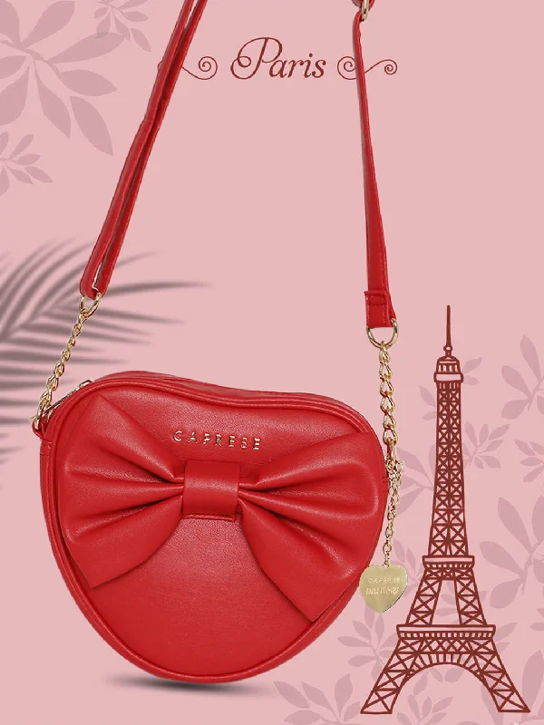 Casual beige crossbody bag-Caprese Emily In Paris Heart Shape With Bow Sling Bag Red