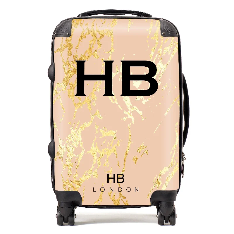 pliable suitcase for light packing -Personalised Blush and Gold Marble Initial Suitcase